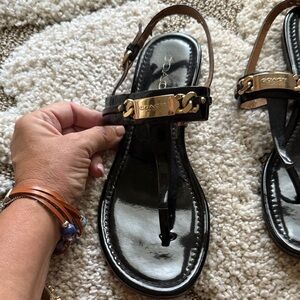 Coach Women's Sandals in Black with Gold Details